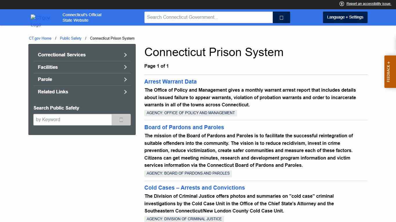 CT.gov: Connecticut Prison System