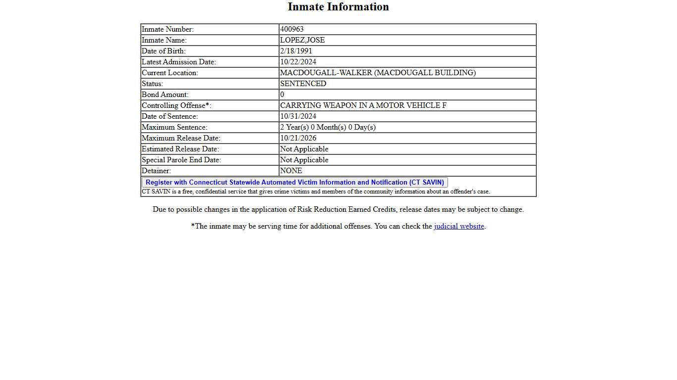 Department of Correction Inmate Information Search